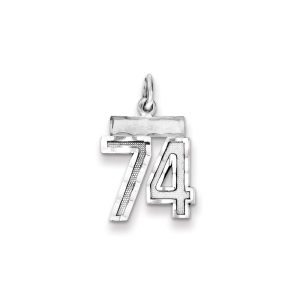 Sterling Silver Rhodium-plated Diamond-cut #74 Charm