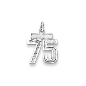 Sterling Silver Rhodium-plated Diamond-cut #75 Charm