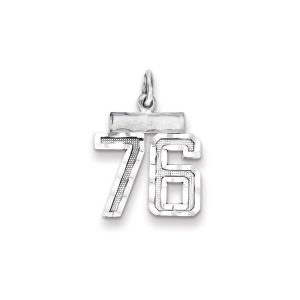 Sterling Silver Rhodium-plated Diamond-cut #76 Charm