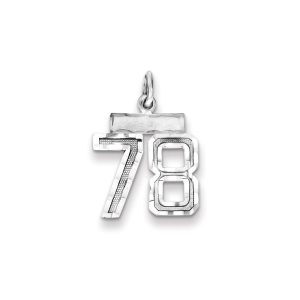 Sterling Silver Rhodium-plated Diamond-cut #78 Charm