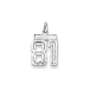 Sterling Silver Rhodium-plated Diamond-cut #81 Charm