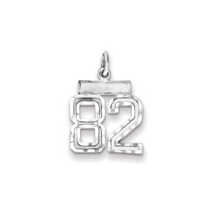 Sterling Silver Rhodium-plated Diamond-cut #82 Charm