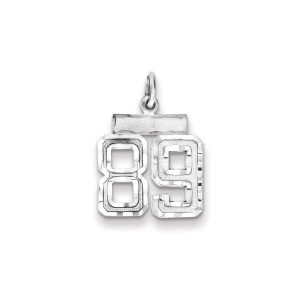 Sterling Silver Rhodium-plated Diamond-cut #89 Charm