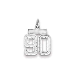 Sterling Silver Rhodium-plated Diamond-cut #90 Charm