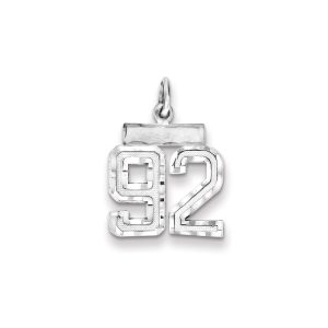 Sterling Silver Rhodium-plated Diamond-cut #92 Charm