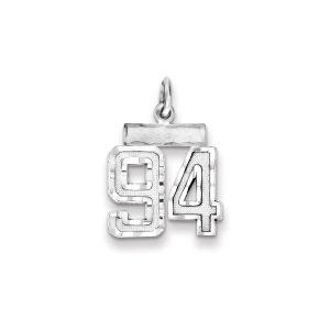 Sterling Silver Rhodium-plated Diamond-cut #94 Charm