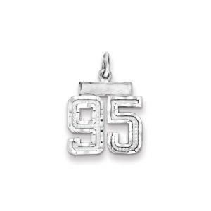 Sterling Silver Rhodium-plated Diamond-cut #95 Charm