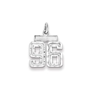 Sterling Silver Rhodium-plated Diamond-cut #96 Charm
