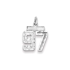 Sterling Silver Rhodium-plated Diamond-cut #97 Charm