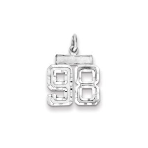 Sterling Silver Rhodium-plated Diamond-cut #98 Charm
