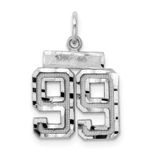 Sterling Silver Rhodium-plated Diamond-cut #99 Charm
