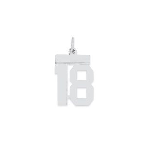 Sterling Silver/Rhodium-plated Polished Number 18 Charm