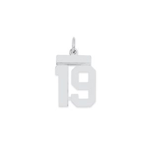 Sterling Silver/Rhodium-plated Polished Number 19 Charm