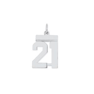 Sterling Silver/Rhodium-plated Polished Number 21 Charm