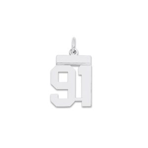 Sterling Silver/Rhodium-plated Polished Number 91 Charm