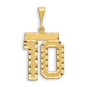 14k Small Brushed Diamond-cut Number 10 Charm