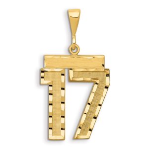 14k Small Brushed Diamond-cut Number 17 Charm