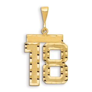 14k Small Brushed Diamond-cut Number 18 Charm