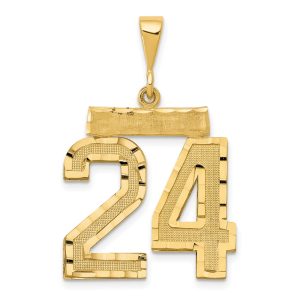 14k Small Brushed Diamond-cut Number 24 Charm