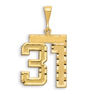 14k Small Brushed Diamond-cut Number 31 Charm