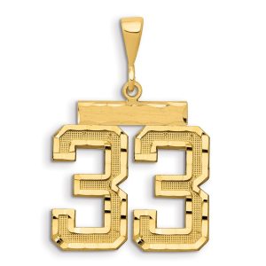 14k Small Brushed Diamond-cut Number 33 Charm