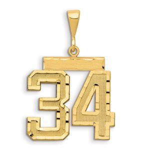 14k Small Brushed Diamond-cut Number 34 Charm