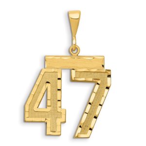 14k Small Brushed Diamond-cut Number 47 Charm