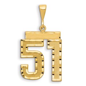 14k Small Brushed Diamond-cut Number 51 Charm