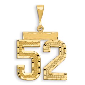 14k Small Brushed Diamond-cut Number 52 Charm